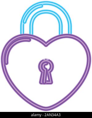 security padlock with heart shaped in neon light Stock Vector
