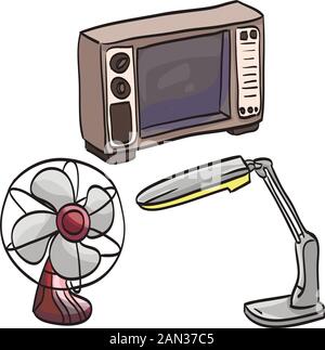 set of tv fan and lamp at the white background Stock Vector