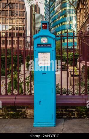 Police Telephone Call Post in the City of London. Vintage City of London Police Telephone Call Post located beside St.Botolphs Church Aldgate. Stock Photo