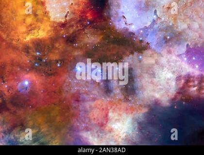 The Lagoon Nebula in bright colours. Deep space look. Science fiction wallpaper. Elements of this image were furnished by NASA.