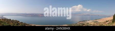 Sea of Galilee (Kinneret), Israel's largest freshwater lake. Panoramic view from the eastern shore looking towards the western shore. Stock Photo