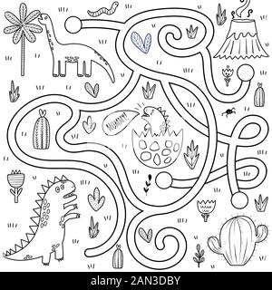 Help the mother dinosaur find the path to her baby dino Stock Vector