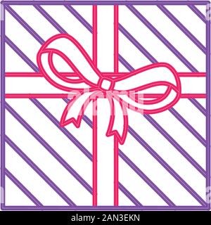 gift box with ribbon in neon light on white background Stock Vector