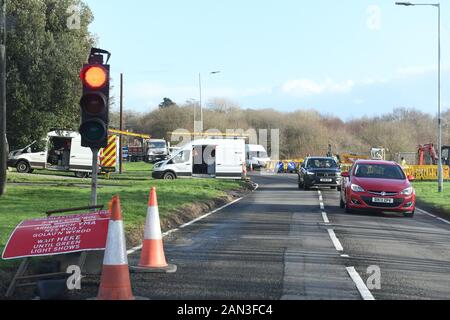 Roadworks on Northway, Bishopston, Gower. Stock Photo