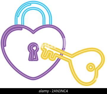 security padlock with heart shaped in neon light Stock Vector