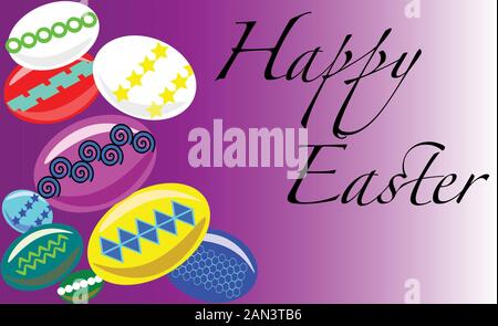 Easter Card Vector Illustration on a pink gradient background showing decorated eggs Stock Photo