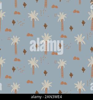 Abstract tropical plants seamless cute pattern. Hand drawn repeat texture for fabric print design. Botanical childish wallpaper. Stock Vector
