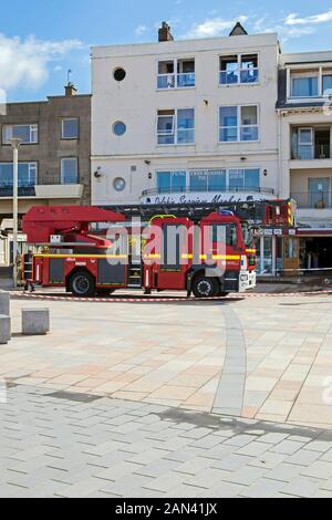 Firefighters attend a fire on the sea front in Weston-super-Mare, UK on 29 April 2015 Stock Photo