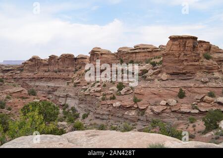 Early Summer in Utah: Looking South Along the Top of Big Spring Canyon from the Overlook in the Needles District of Canyonlands National Park Stock Photo