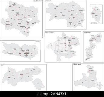 administrative maps of the austrian federal states in german language Stock Vector
