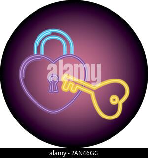 security padlock with heart shaped in neon light Stock Vector