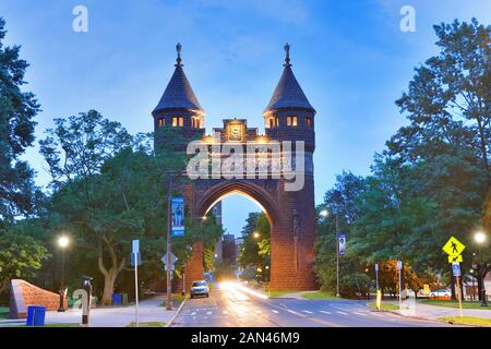 Soldiers & Sailors Memorial Arch after Sunset, Hartford, CT. Stock Photo