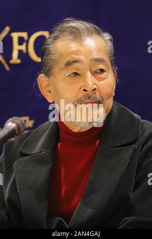 Tokyo, Japan. 15th Jan, 2020. Japanese actor Tatsuya Fuji speaks after a preview screening of Japanese movie "Complicity, Yasashii Kyohan"at the Foreign Correspondents' Club of Japan in Tokyo on Wednesday, January 15, 2020. The independent movie will be screening in Japan from January 17. Credit: Yoshio Tsunoda/AFLO/Ģ����ý Live News Stock Photo
