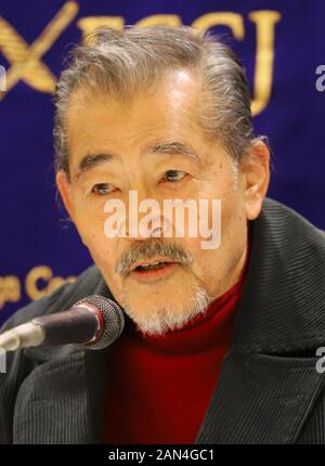Tokyo, Japan. 15th Jan, 2020. Japanese actor Tatsuya Fuji speaks before press after a preview screening of Japanese movie "Complicity, Yasashii Kyohan"at the Foreign Correspondents' Club of Japan in Tokyo on Wednesday, January 15, 2020. The independent movie will be screening in Japan from January 17. Credit: Yoshio Tsunoda/AFLO/Ģ����ý Live News Stock Photo