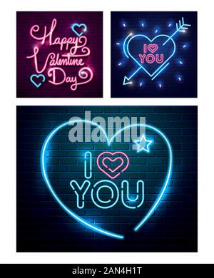 set of lettering of neon light for valentines day Stock Vector Image ...