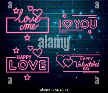 set of lettering of neon light for valentines day Stock Vector Image ...