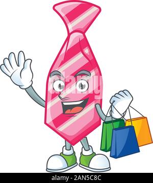 A happy rich pink stripes tie waving and holding Shopping bag Stock Vector