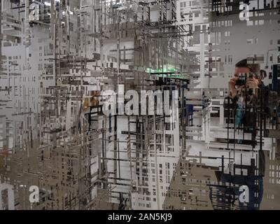 Abstract texture of splitted glassy, reflecting elements. Stock Photo