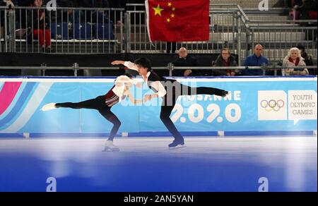 Lausanne, Switzerland. 15th Jan, 2020. Wang Yuchen (L)/Huang Yihang of China from Team Future compete at the pair skating during the Mixed NOC Team competition of figure skating event at the 3rd Winter Youth Olympic Games in Lausanne, Switzerland, Jan. 15, 2020. Credit: Wang Jianwei/Xinhua/Alamy Live News Stock Photo