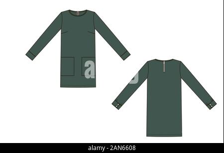 Fashion color technical sketch of dress in vector graphic Stock Vector