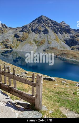 Illsee, a lake in the Peninne Alps, with Schwarzhorn and Bella Tola, Canton of Valais, Switzerland, Europe Stock Photo