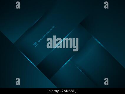 Abstract blue geometric overlap layer background with lighting. Vector illustration Stock Vector