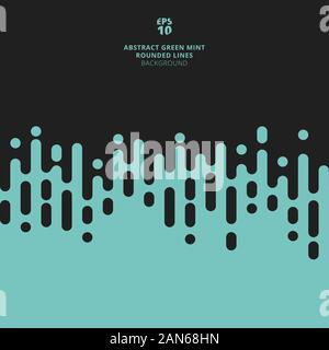 Abstract green mint color rounded lines halftone pattern black background. Vector Illustration Stock Vector