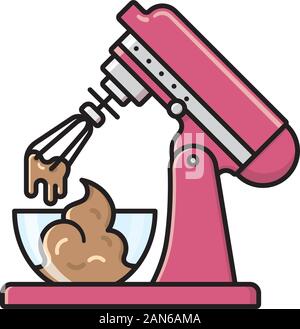 Kitchen mixer with bowl of doughvector illustration. Sweet food, baking and kitchen appliances symbol. Stock Vector