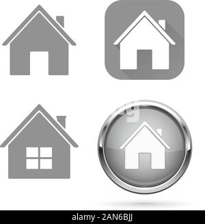 Home icons. Set of grey signs and buttons Stock Vector