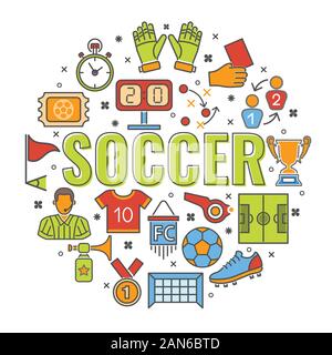 Soccer Banner with Line Icon Stock Vector