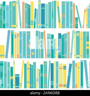 seamless pattern with shelf of books on white background. Flat reading wallpaper. Vector illustration. Education ornament. Library background Stock Vector