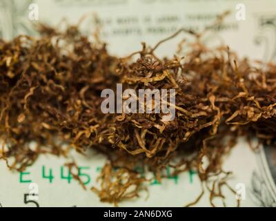 snuff on one dollar bill, burnt money Stock Photo