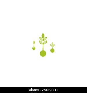 Three Green sprouts, sprigs, raw with leaves and seeds. Icon Isolated on white. Growth symbol. Ecology, agriculture, nature, healthy organic and farm Stock Vector