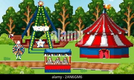 Background scene with circus ride and games in the park illustration Stock Vector