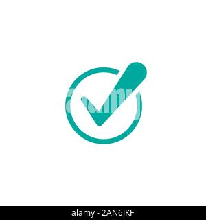Valid Seal icon. Blue tick in blue circle. Flat OK sticker icon. Isolated on white. Accept button. Good for web and software interfaces. Vector illust Stock Vector