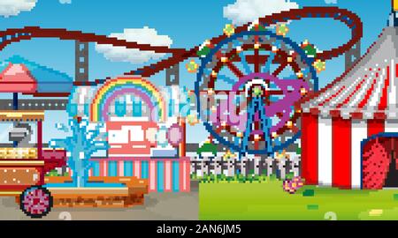 Themepark scene with many rides and happy children Stock Vector Image ...