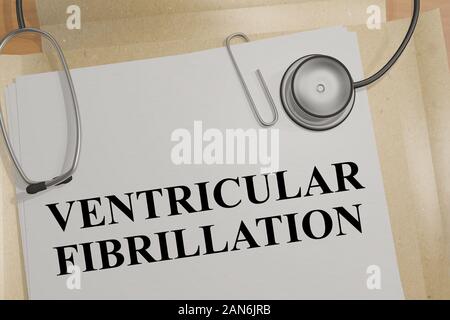 3D illustration of VENTRICULAR FIBRILLATION title on a medical document Stock Photo