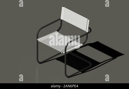 A patio chair 3D rendering along with its finite element mesh on grey backround Stock Photo