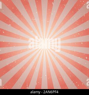 Sunlight retro faded grunge background. red and beige color burst background. Vector illustration. Sun beam ray background. Old speckled paper with pa Stock Vector