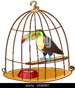 Toucan in bird cage illustration Stock Vector