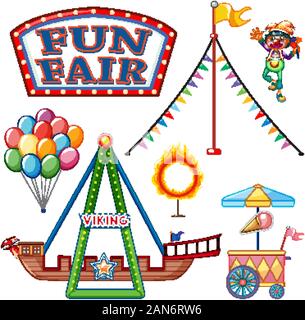 Set of circus items on white background illustration Stock Vector