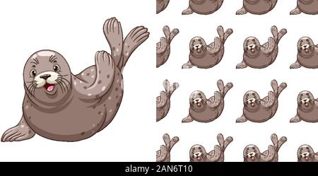 Seamless background design with happy seal illustration Stock Vector