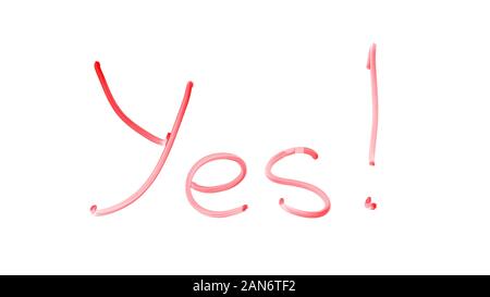 Yes word written on white background, hand-lettering calligraphy, permission Stock Photo