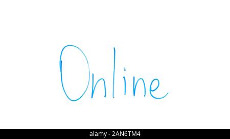 Online word written on glass, communication in social network, shopping sites Stock Photo