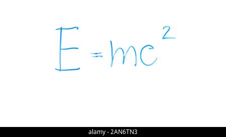 Mass-energy equivalence formula written on glass, laws of classical physics Stock Photo