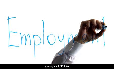 Businessman writing employment word on white board, search job advertisement Stock Photo