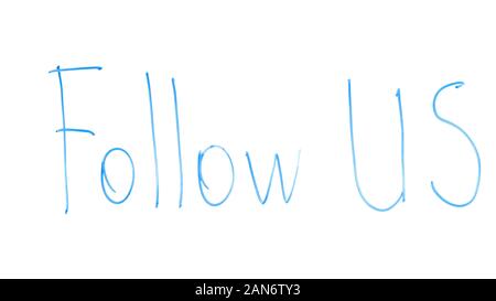 Follow us phrase written on glass, social media network, subscribing guide Stock Photo