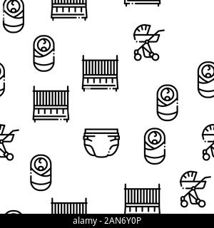 Baby Clothes And Tools Seamless Pattern Vector Stock Vector