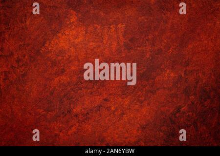 beautiful abstract orange red dark grunge stucco wall backdrop, art rough stylized texture with copy space Stock Photo