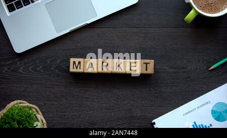 Market word made of cubes, stock chart, growth and decrease of investments Stock Photo